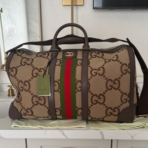 Gucci Tan and Green GG Duffel Bag